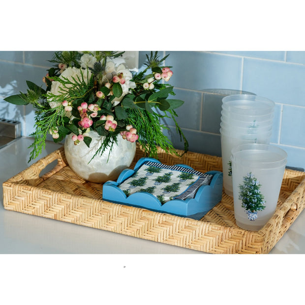 French Blue Scallop Lacquered Cocktail Napkin Holder