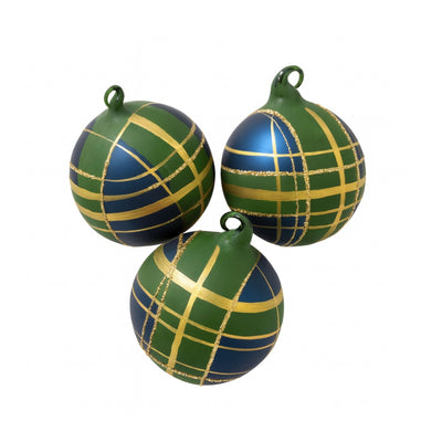 Christmas Plaid Glass Ornament - Set of 3