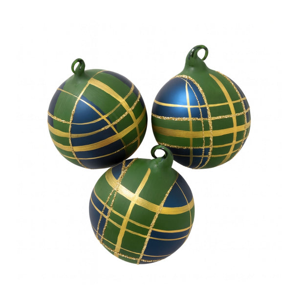 Christmas Plaid Glass Ornament - Set of 3