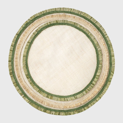 Ruffle Edge Straw Placemat in Green- Set of 4