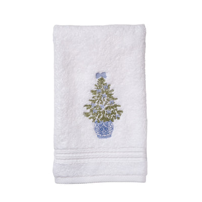 Embroidered Chinoiserie Christmas Tree Terry Guest Towel