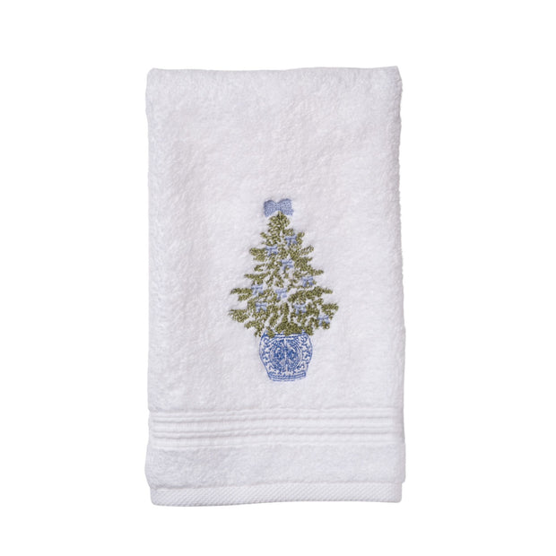 Embroidered Chinoiserie Christmas Tree Terry Guest Towel