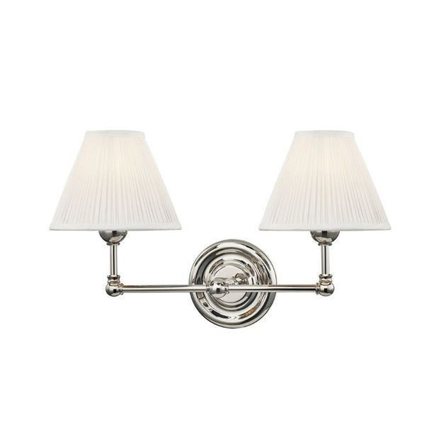 Classic No.1 Double Sconce - Polished Nickel with White Shade