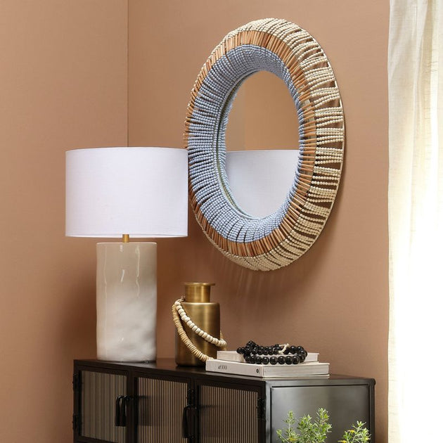 Tulum Beaded Mirror - Round - 36" H x 36" W x 4" D – Cailini Coastal