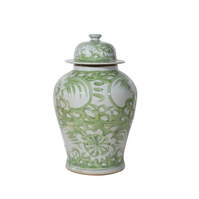 Sea Green Palm Flower Temple Jar