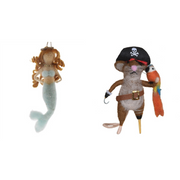 Mermaid and Pirate Plush Ornament - Set of 2