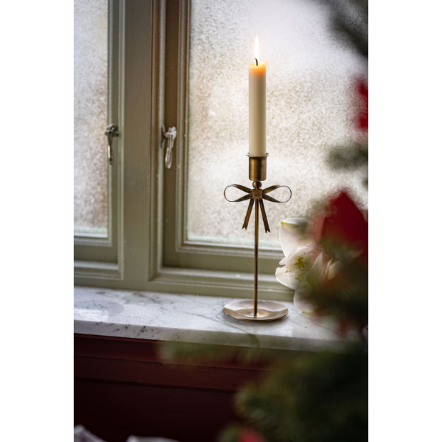Tall Brass Bow Taper Candle Holder - Set of 2