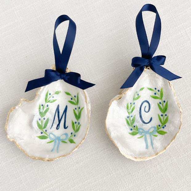 Limited Edition Initial Gilded Oyster Shell Custom Ornament