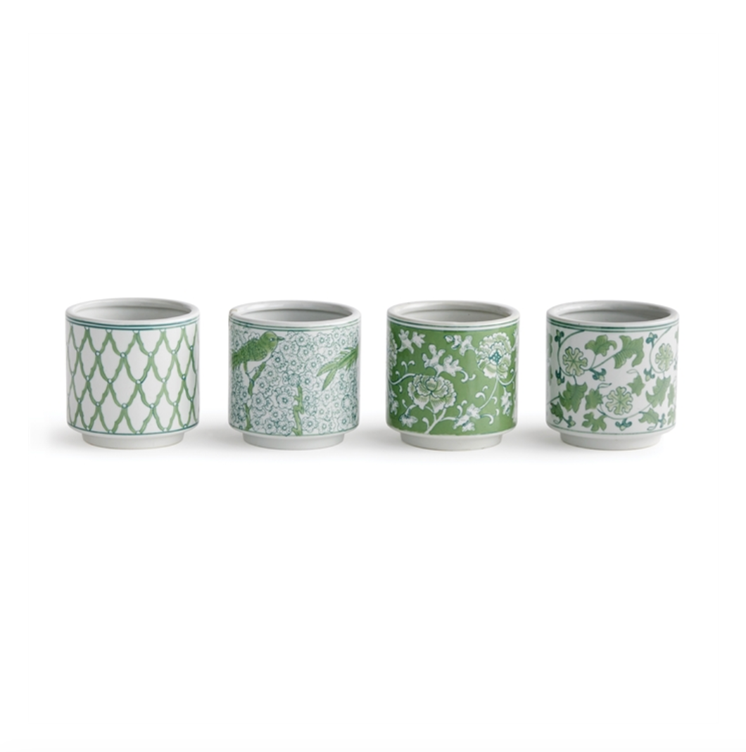 Sea Green Chinoiserie Petite Planters - Set of 4