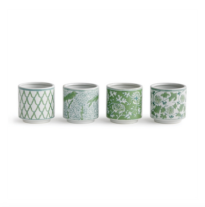 Sea Green Chinoiserie Petite Planters - Set of 4