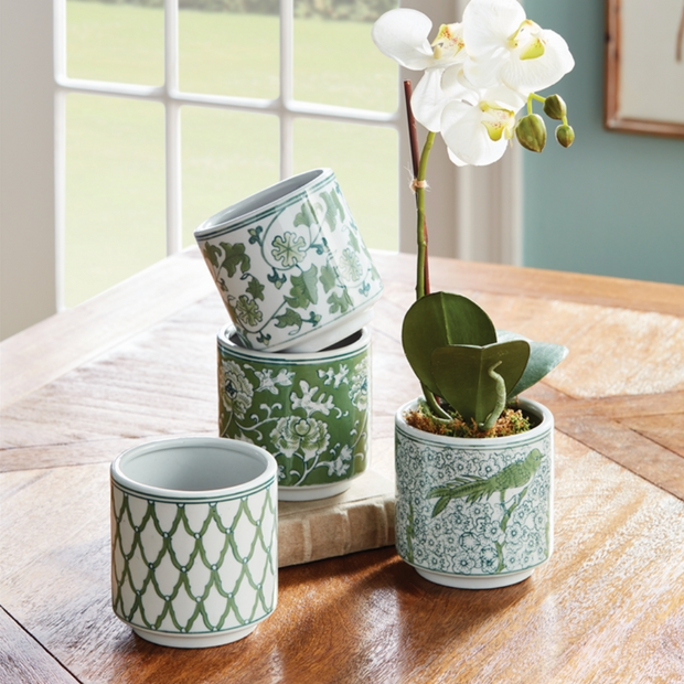 Sea Green Chinoiserie Petite Planters - Set of 4