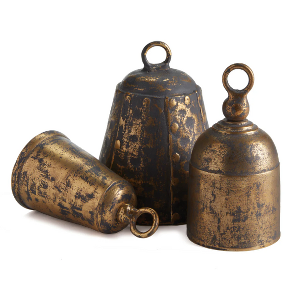 Antiqued Decorative Sleigh Bells - Set of 3