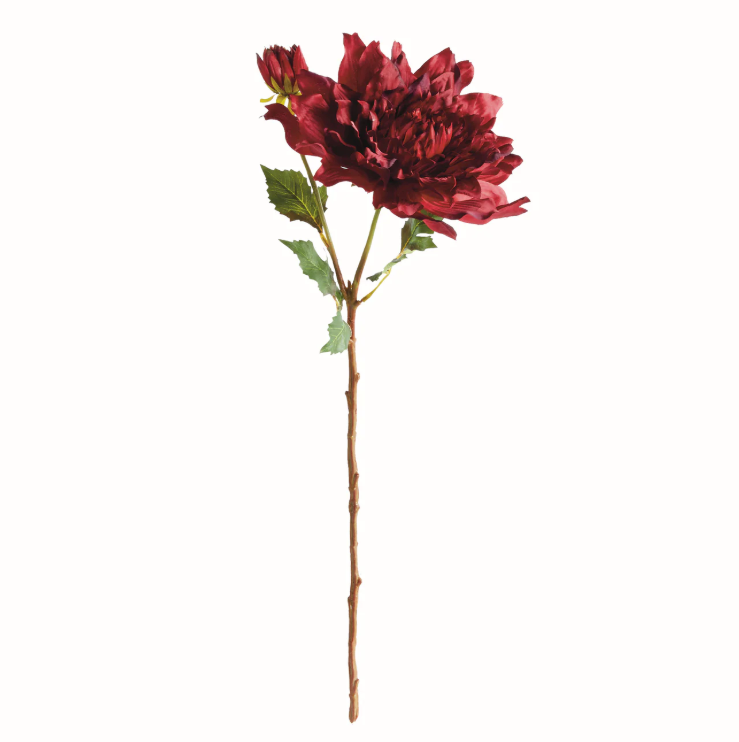 Red Dahlia Faux Stem