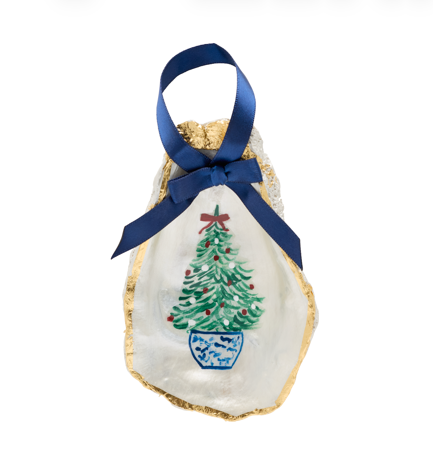 Chinoiserie Christmas Tree Gilded Oyster Shell Ornament
