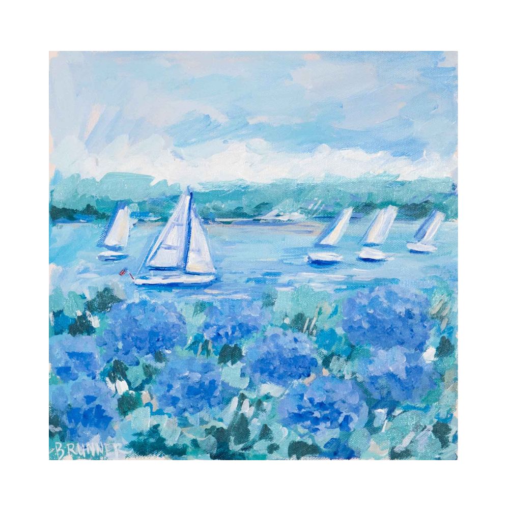 Seabreeze and Blue Hydrangeas Original Framed Painting