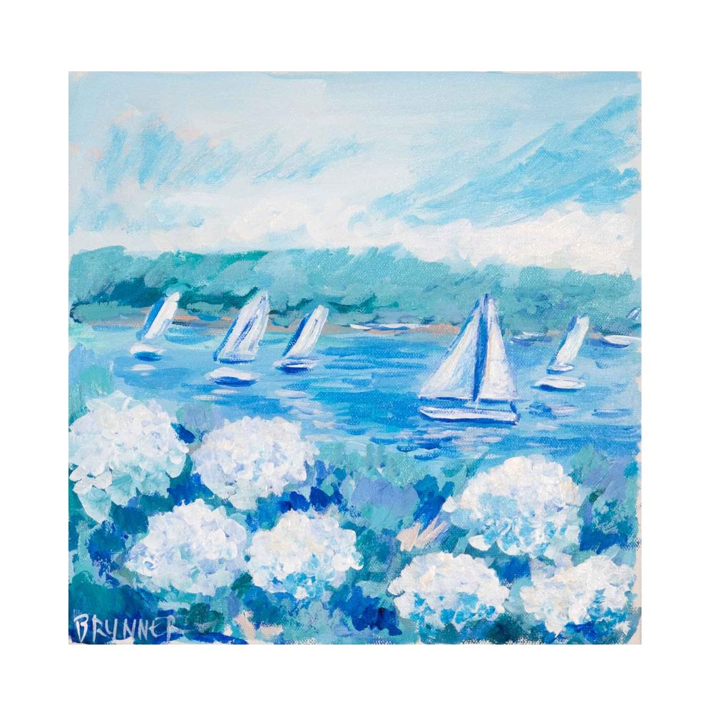 Seabreeze and White Hydrangeas Original Framed Painting
