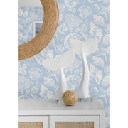 Coquillages Natural/Light Blue Grasscloth Wallcovering