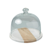 White Marble & Wood Glass Cloche