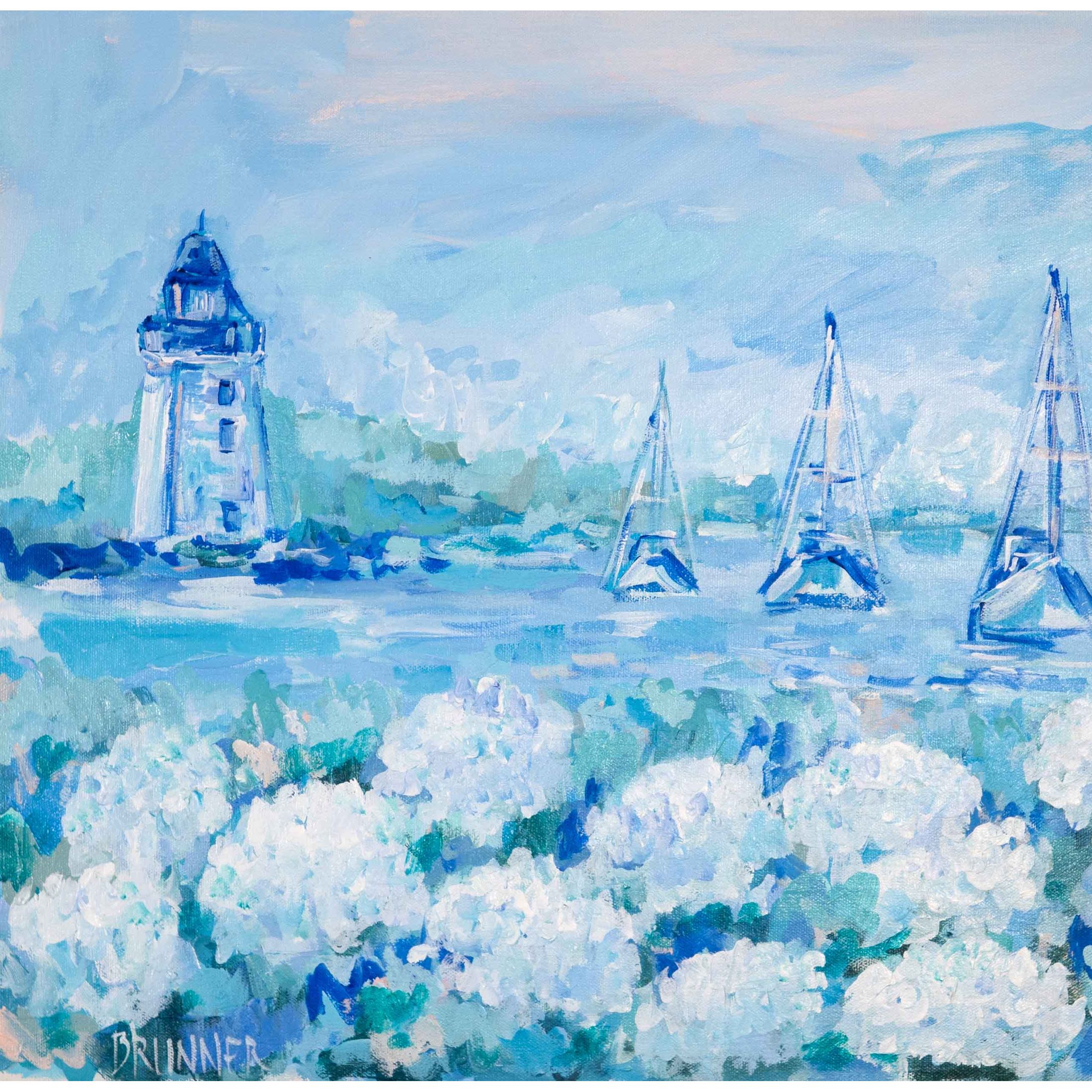 Yachts and Hydrangeas Original Framed Painting