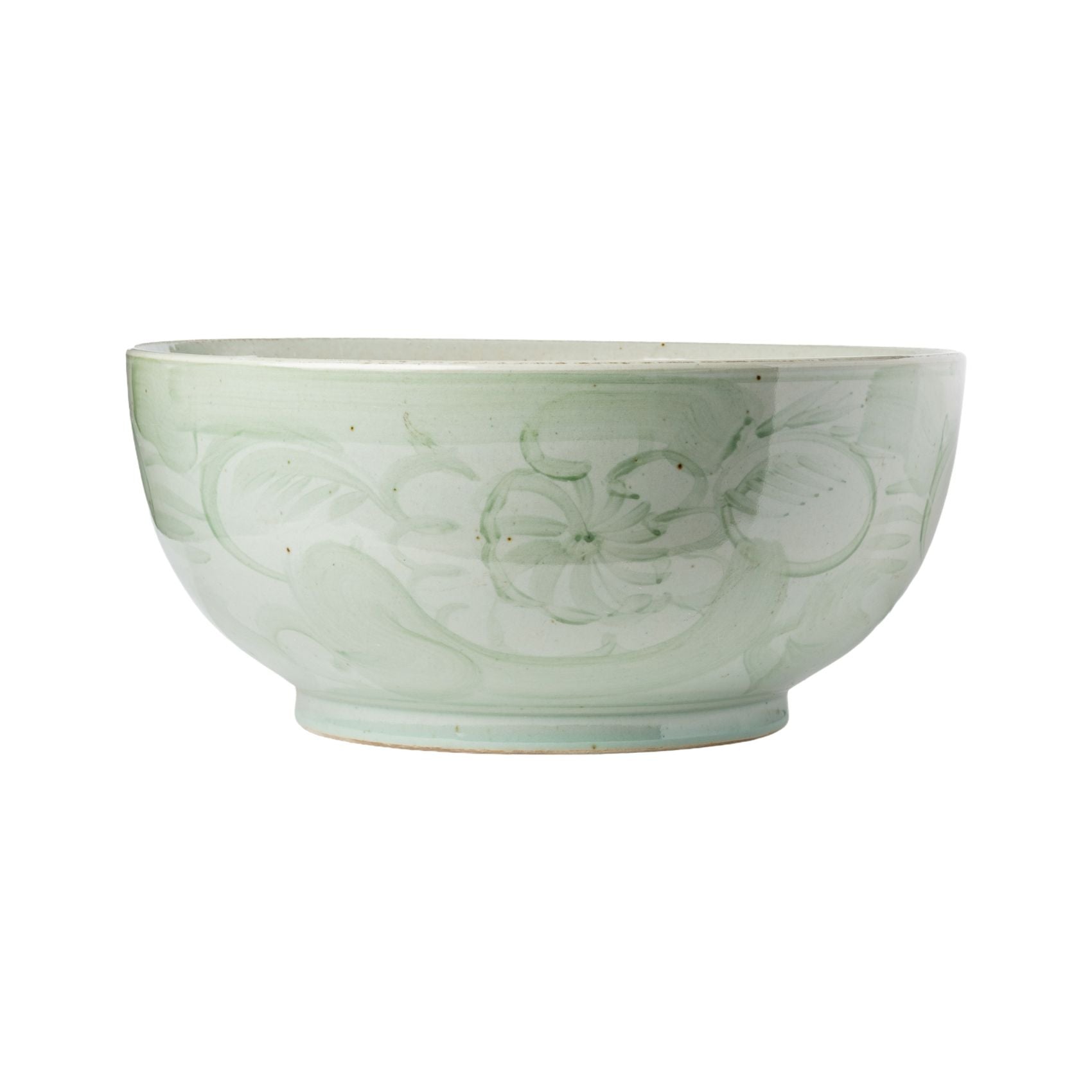 Oversized Painted Floral Bowl - Green
