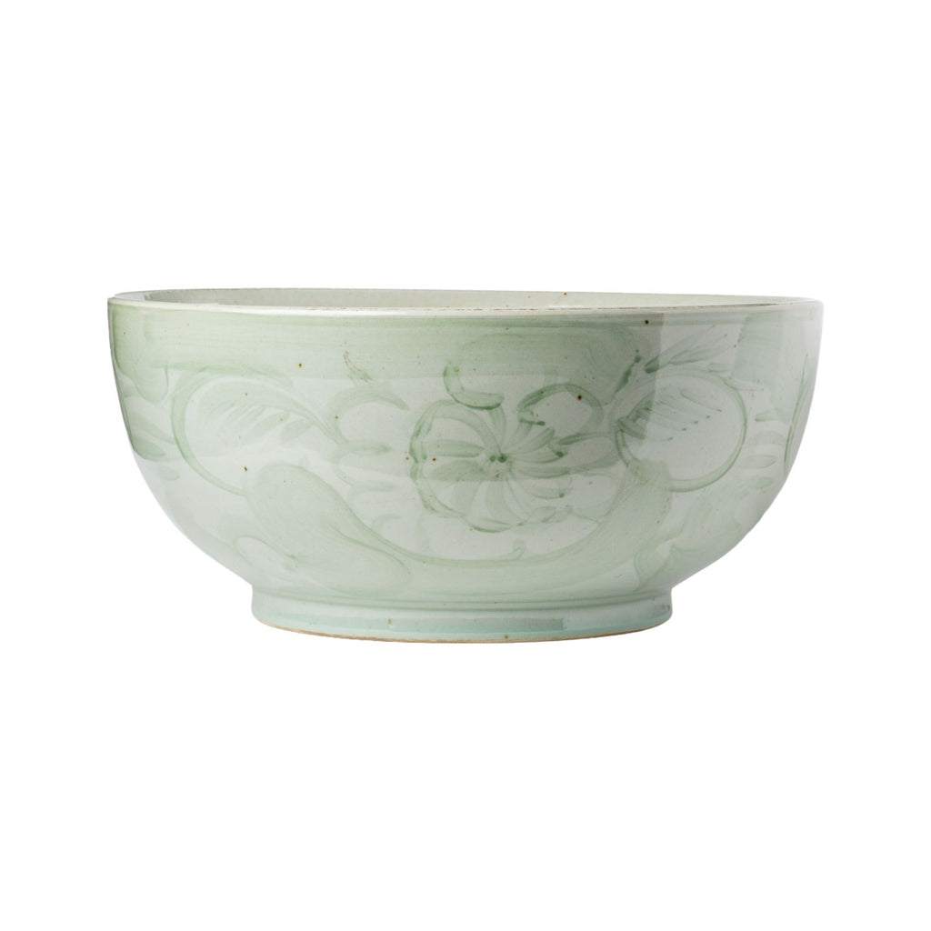 Oversized Painted Floral Bowl - Green by Cailini Coastal