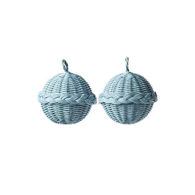 Braided Rattan Ornaments - Blue