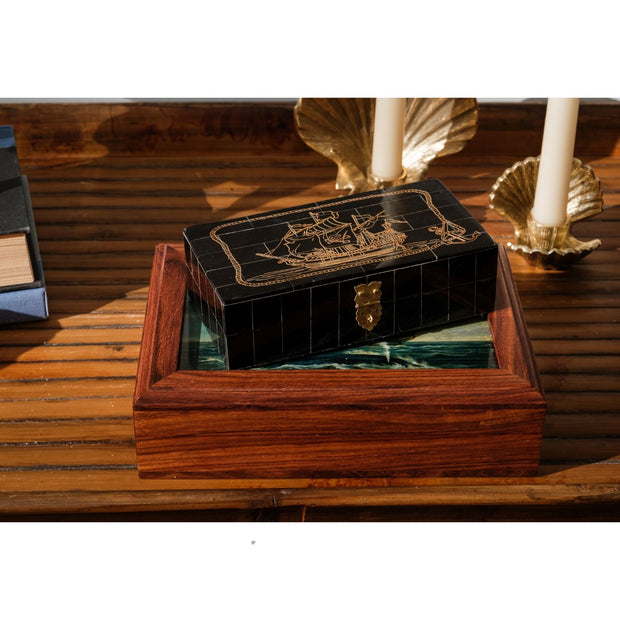 Skrimshaw Pirate Ship Decorative Box