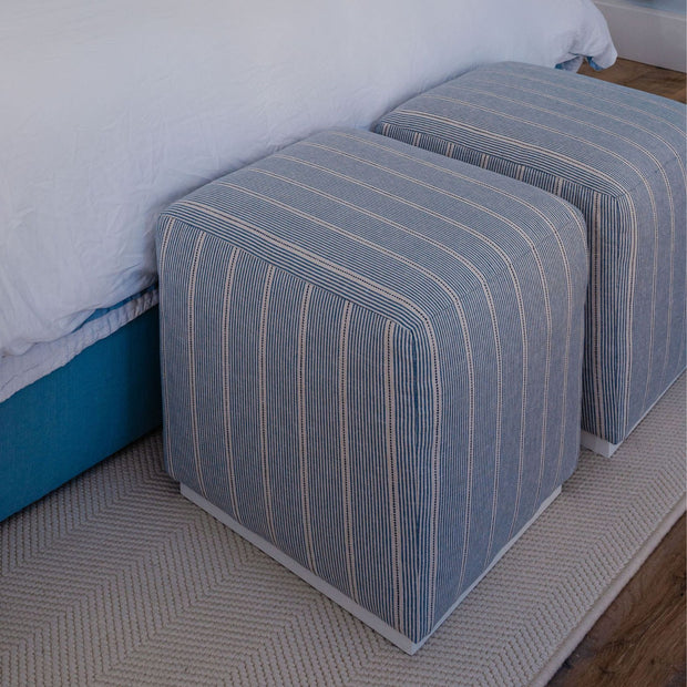 Audrey Accent Ottoman in Sailor Stripe Blue