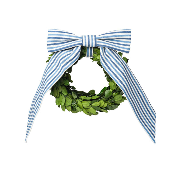 Preserved Boxwood Wreath with Classic Stripe Ribbon