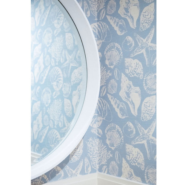 Coquillages Natural/Light Blue Grasscloth Wallcovering