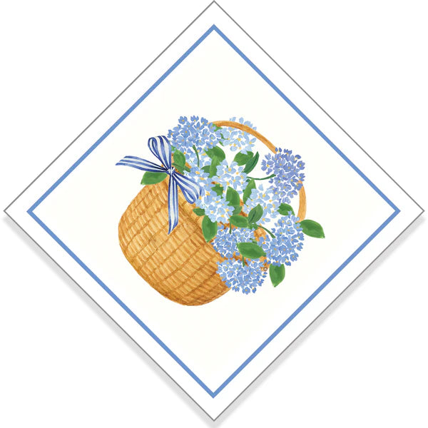Blue Hydrangea Basket Cocktail Napkins - Set of 2