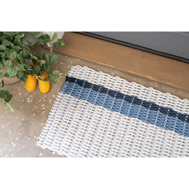 Exclusive Nautical Rope Doormat - Fog with Glacial Bay & Navy Stripe