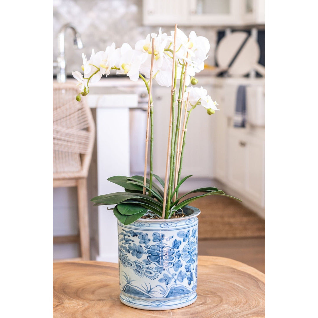 No11 ブルー＆ホワイトフラワーガーランド⸜❤︎⸝‍ Antiqued Blue Peacock Porcelain Planter - Cailini Coastal