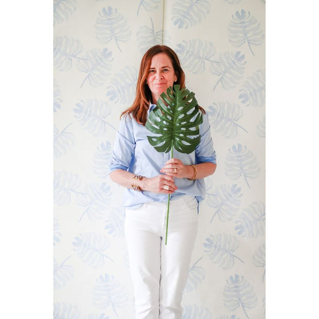 Monstera Blue Wallpaper Swatch by Victoria Larson for Cailini Coastal