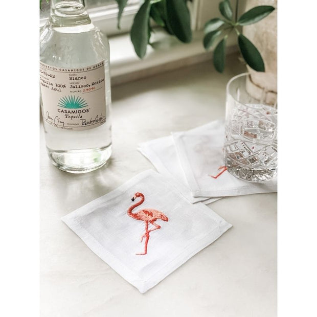 Flamingo Linen Coaster Set