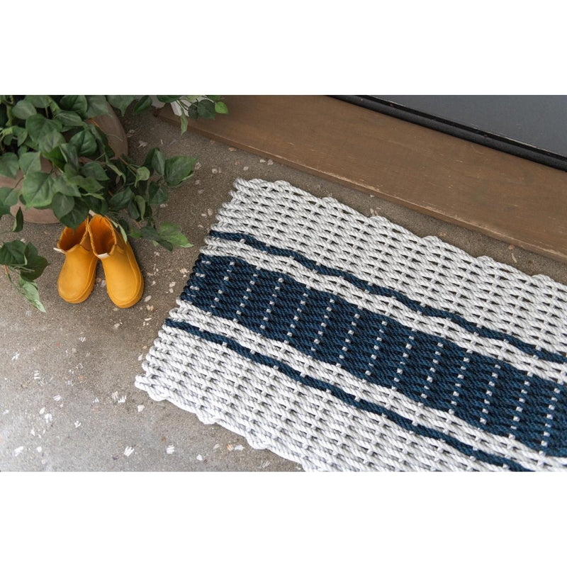 The Rope Co. Braided Rope Doormat - 26 x 50, Fog Grey & Navy