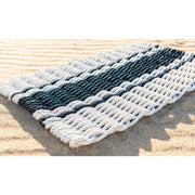 Exclusive Nautical Rope Doormat - Fog Gray & Navy Triple Stripe
