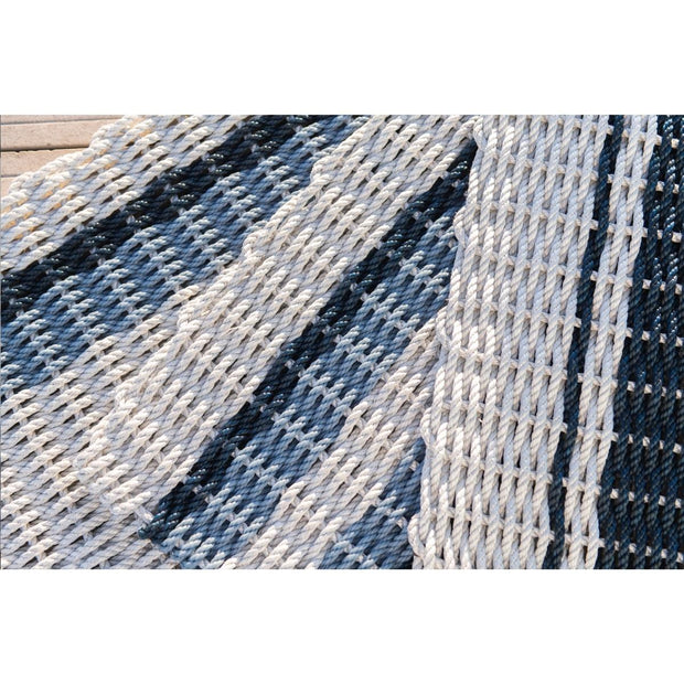 Exclusive Nautical Rope Doormat - Fog Gray with Double Navy & Glacier Bay Stripes