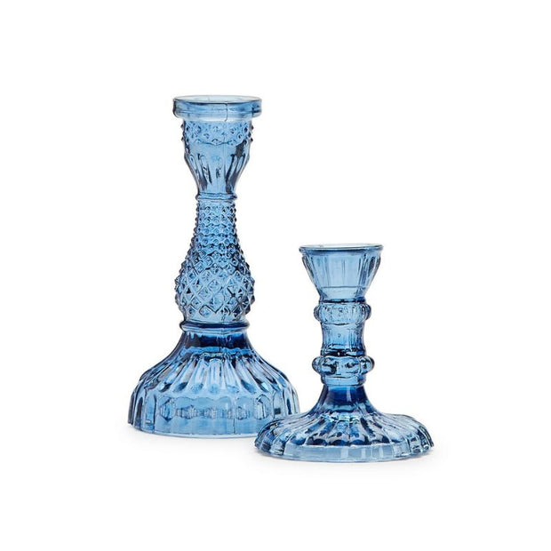 Salerno Glass Taper Holders - Blue