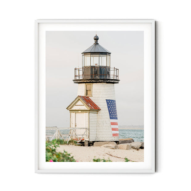 American Flag on Brant Point Lighthouse Print