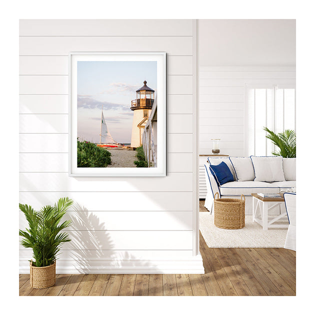 Brant Point Lighthouse Sailboat Art Print - Cailini Coastal