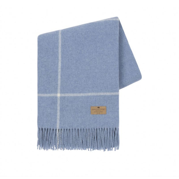Windowpane Stripe Cashmere Throw - Dusty Blue
