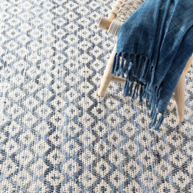 Blue Denim Rag Rug Denim Rag Woven Cotton Rug - Ivory/Blue – Cailini Coastal