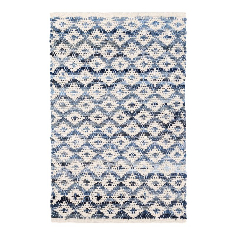 Denim Rag Woven Cotton Rug - Ivory/Blue